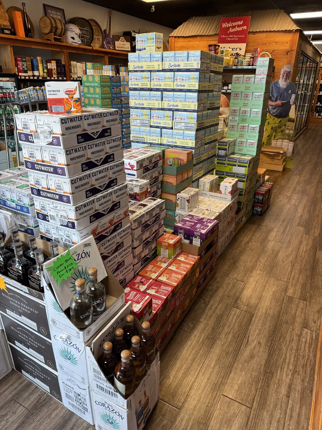 Cutwater mango margarita, Surfside and Welch's cans with tequila on the floor
